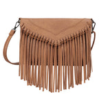 Black PU Leather Hobo Fringe Crossbody Tassel Purse Small Handbag