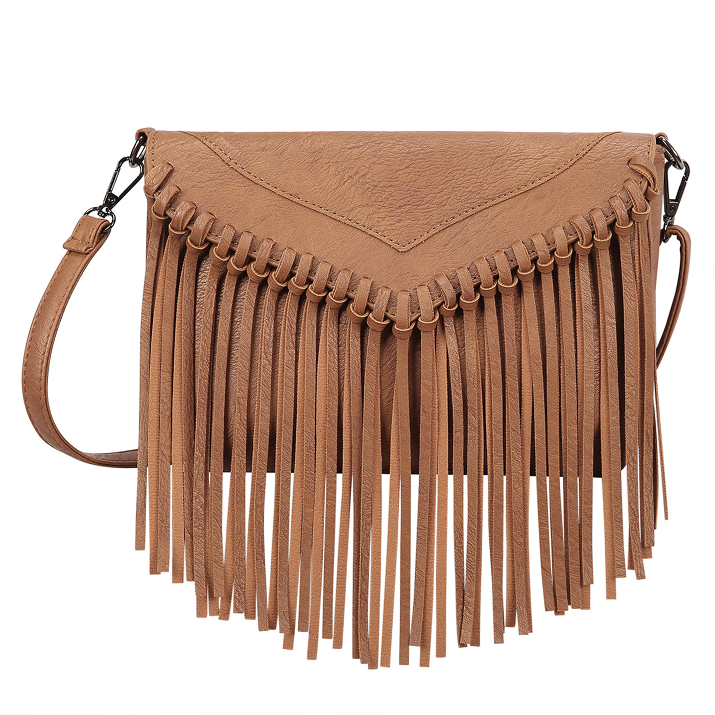 Black PU Leather Hobo Fringe Crossbody Tassel Purse Small Handbag