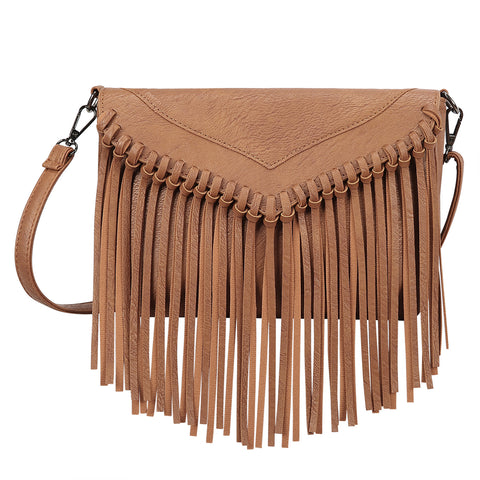 Black PU Leather Hobo Fringe Crossbody Tassel Purse Small Handbag