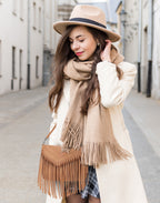 Black PU Leather Hobo Fringe Crossbody Tassel Purse Small Handbag