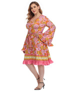 Hippie Floral Plus Size Bell Sleeve Dress