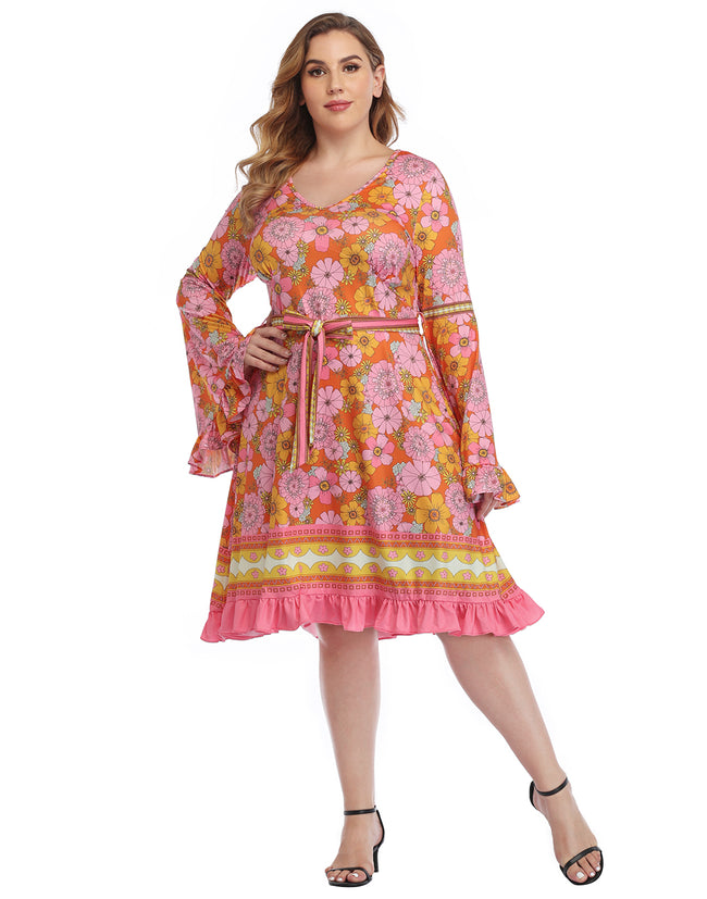 Hippie Floral Bell Sleeve Dress Plus Size – alternate view
