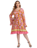 Hippie Floral Plus Size Bell Sleeve Dress