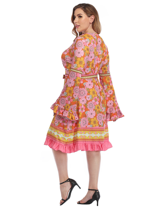 Hippie Floral Bell Sleeve Dress Plus Size – product view 6