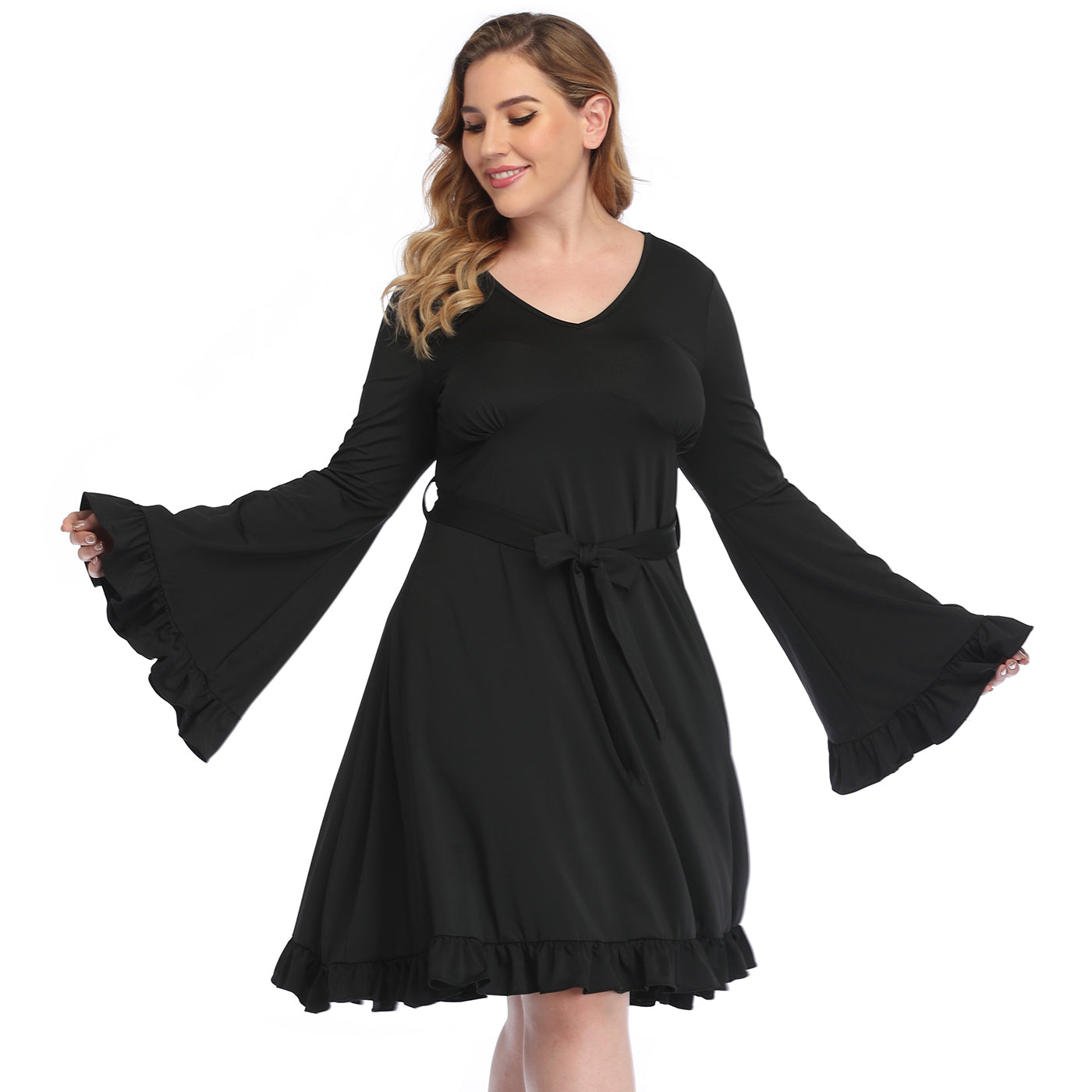 Black Plus Size Bell Sleeve Dress Main image