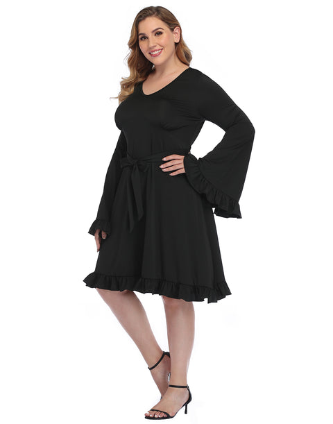 Black Plus Size Bell Sleeve Dress