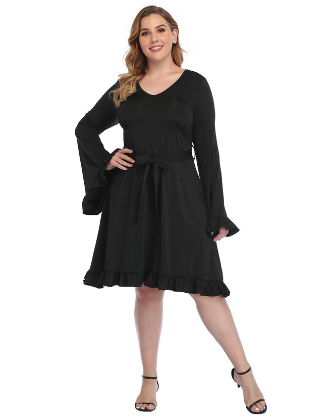 Black Bell Sleeve Dress Plus Size Boho – close-up detail