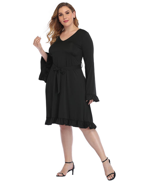 Black Plus Size Bell Sleeve Dress