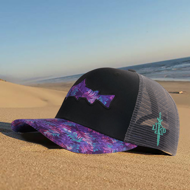 Black Tropical Trout Trucker Hat Men's – close-up detail