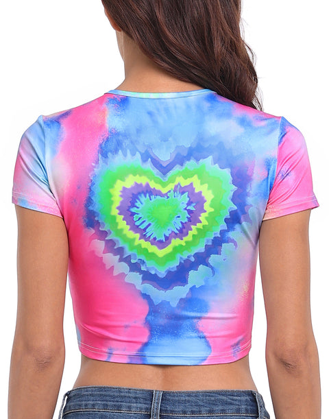Heart Cut Out Crop Top Short Sleeve T Shirt