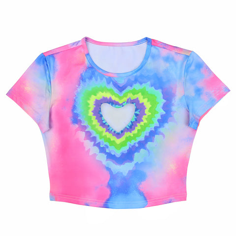 Heart Cut Out Crop Top Short Sleeve T Shirt
