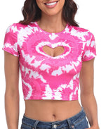 Heart Cut Out Crop Top Short Sleeve T Shirt
