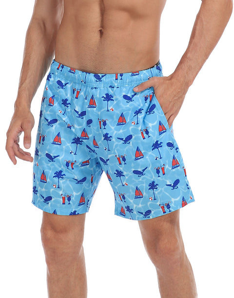 LRD Mens 7" Inseam Swim Trunks with Compression Liner