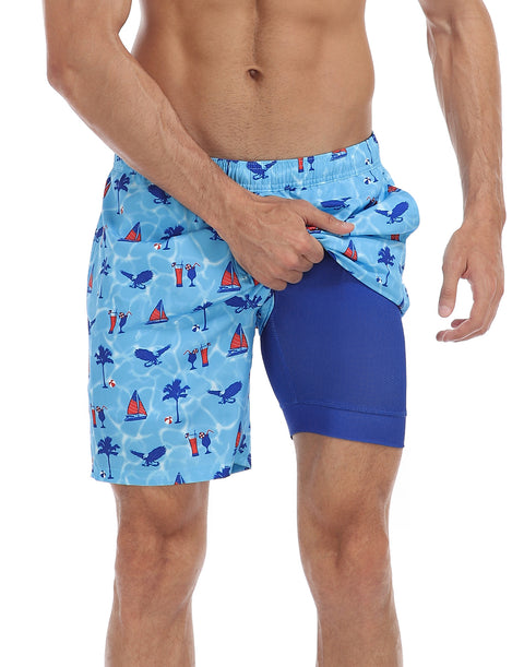 LRD Mens 7" Inseam Swim Trunks with Compression Liner