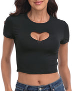 Heart Cut Out Crop Top Short Sleeve T Shirt