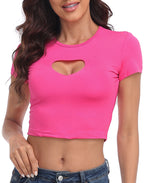 Heart Cut Out Crop Top Short Sleeve T Shirt