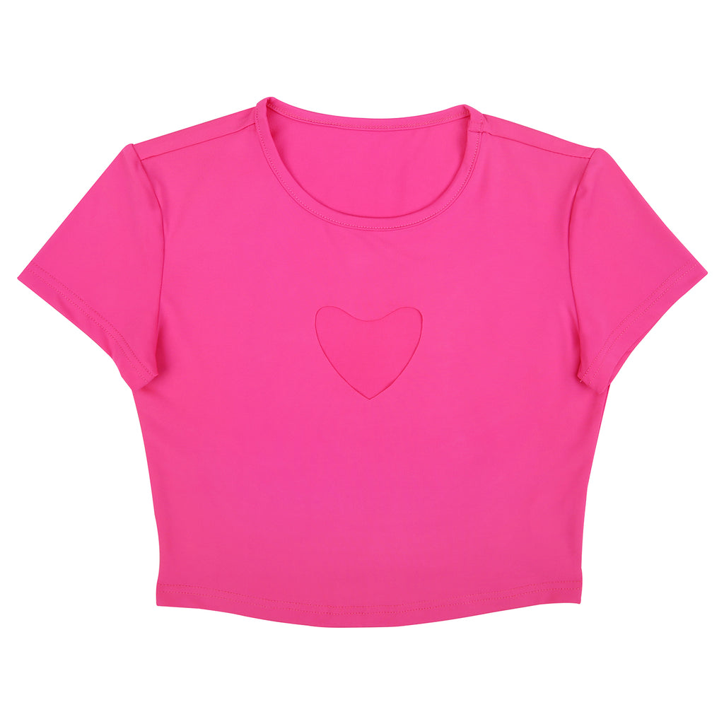 Heart Cut Out Crop Top Short Sleeve T Shirt