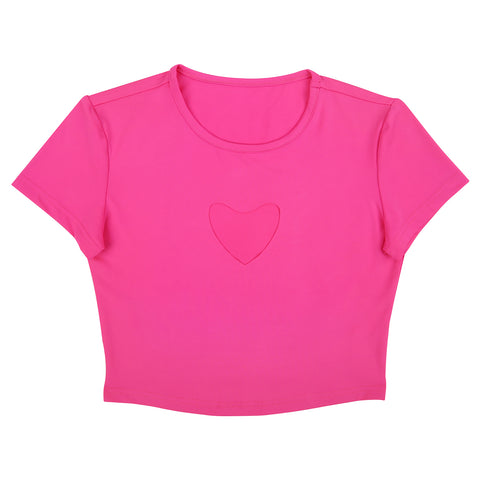 Heart Cut Out Crop Top Short Sleeve T Shirt