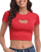 Heart Cut Out Crop Top Short Sleeve T Shirt