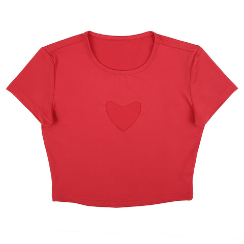 Heart Cut Out Crop Top Short Sleeve T Shirt