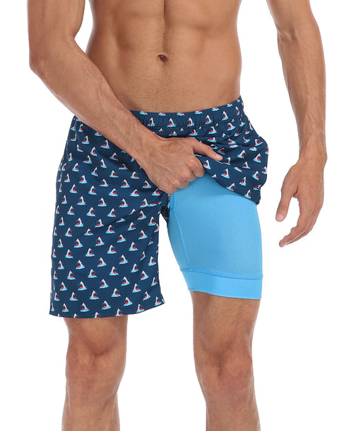 LRD Mens 7" Inseam Swim Trunks with Compression Liner
