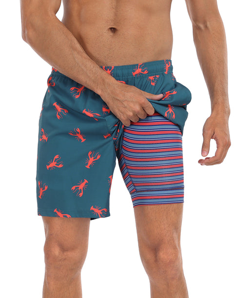 LRD Mens 7" Inseam Swim Trunks with Compression Liner