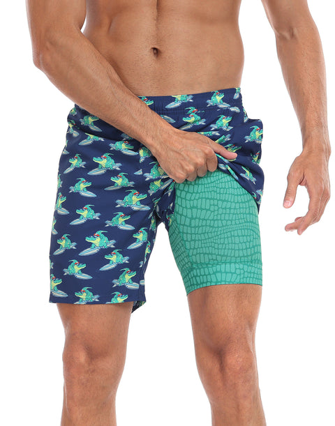 LRD Mens 7" Inseam Swim Trunks with Compression Liner