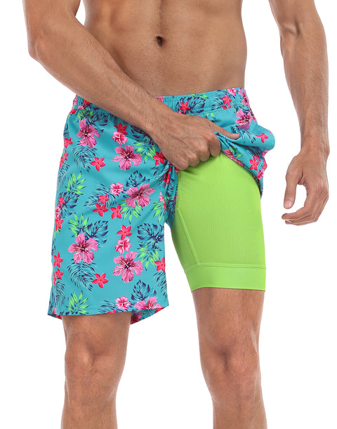 LRD Mens 7" Inseam Swim Trunks with Compression Liner