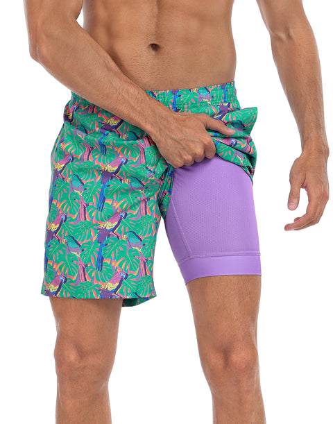 LRD Mens 7" Inseam Swim Trunks with Compression Liner
