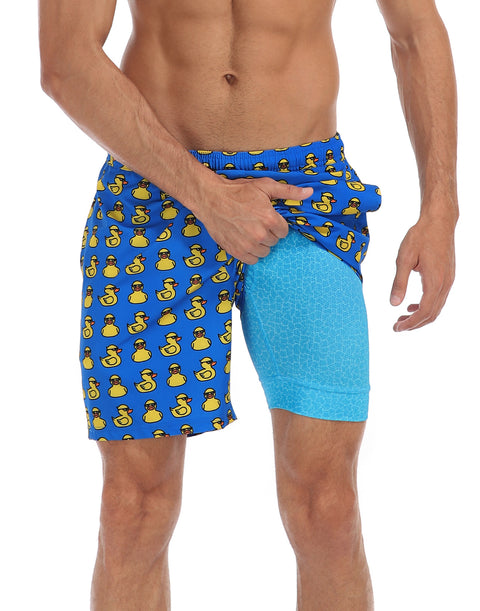 LRD Mens 7" Inseam Swim Trunks with Compression Liner
