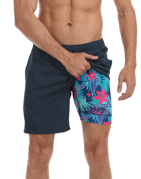 LRD Mens 7" Inseam Swim Trunks with Compression Liner