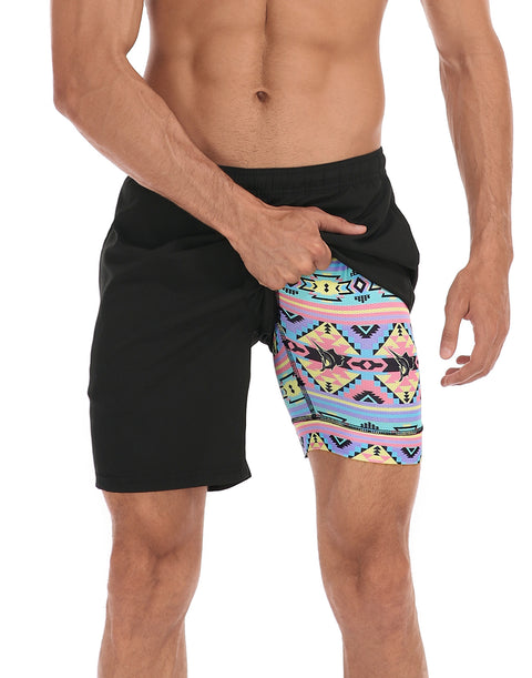 LRD Mens 7" Inseam Swim Trunks with Compression Liner