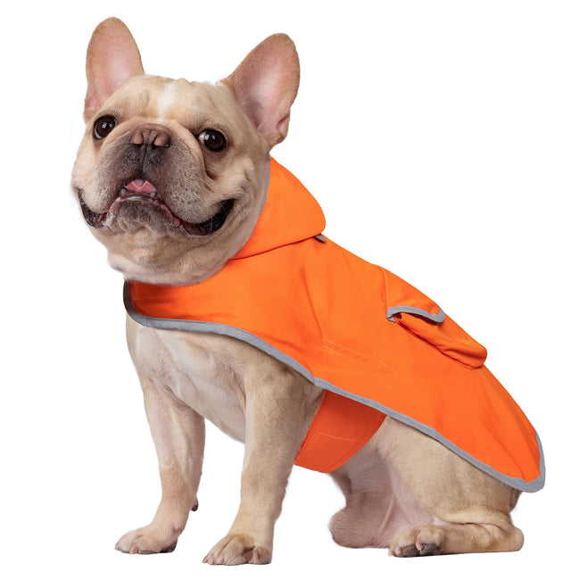 Reversible Dog Raincoat Orange Camo Hood – product view 6