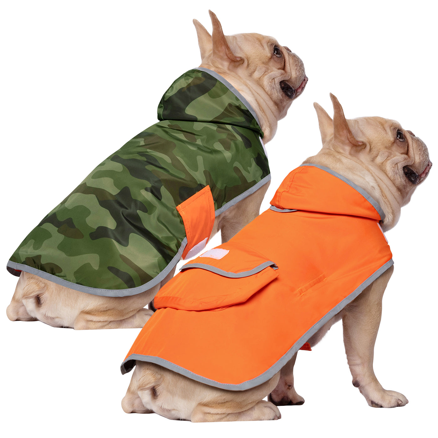 Reversible Orange & Camo Dog Raincoat with Hood