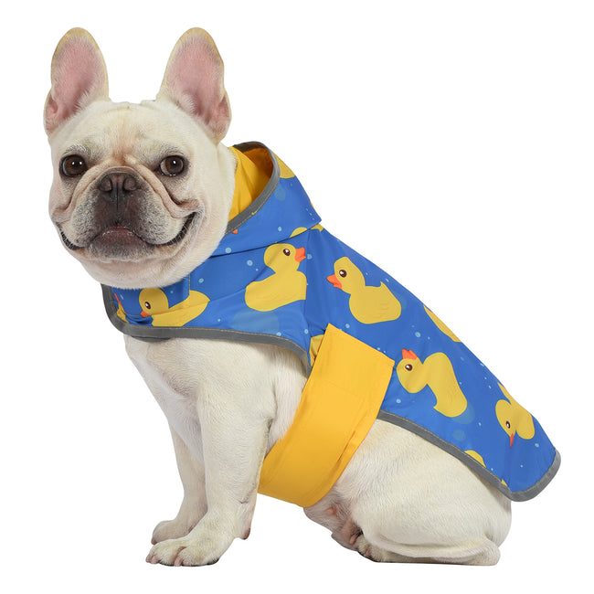 Reversible Dog Raincoat Yellow Ducks Hood – side view