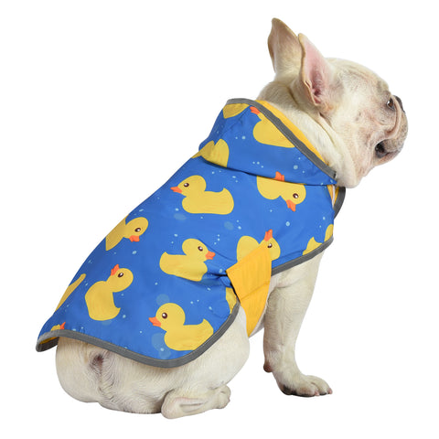 Reversible Yellow & Ducks Dog Raincoat with Hood