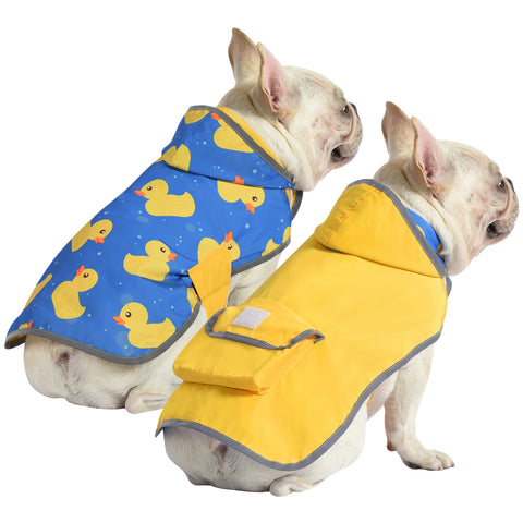 Reversible Yellow & Ducks Dog Raincoat with Hood
