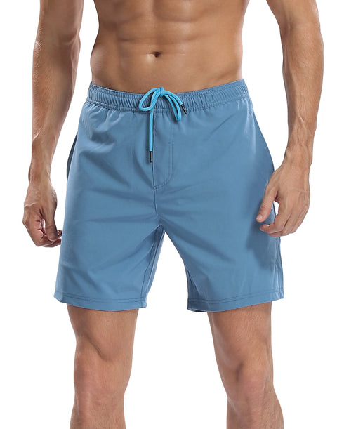 Blue Workout Shorts with Getting' Tropical Compression Liner 7 inch Inseam