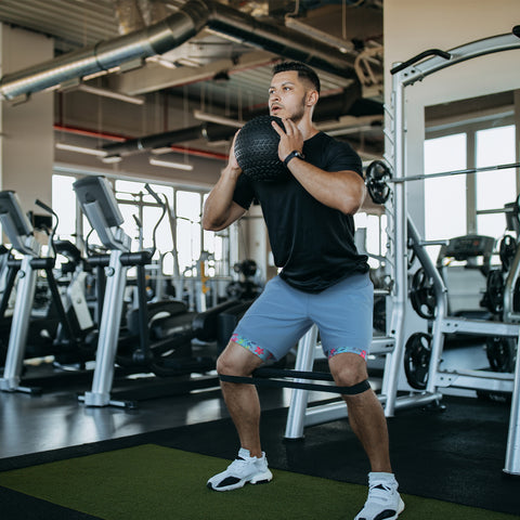 Blue Workout Shorts with Getting' Tropical Compression Liner 7 inch Inseam