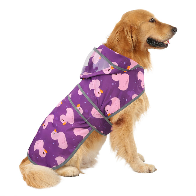 Purple Duck Dog Raincoat Clear Hood in Ducks Purple – back view