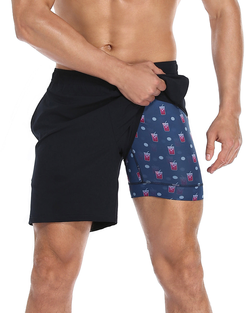 Navy Workout Shorts with 19th Hole Compression Liner 7 inch Inseam