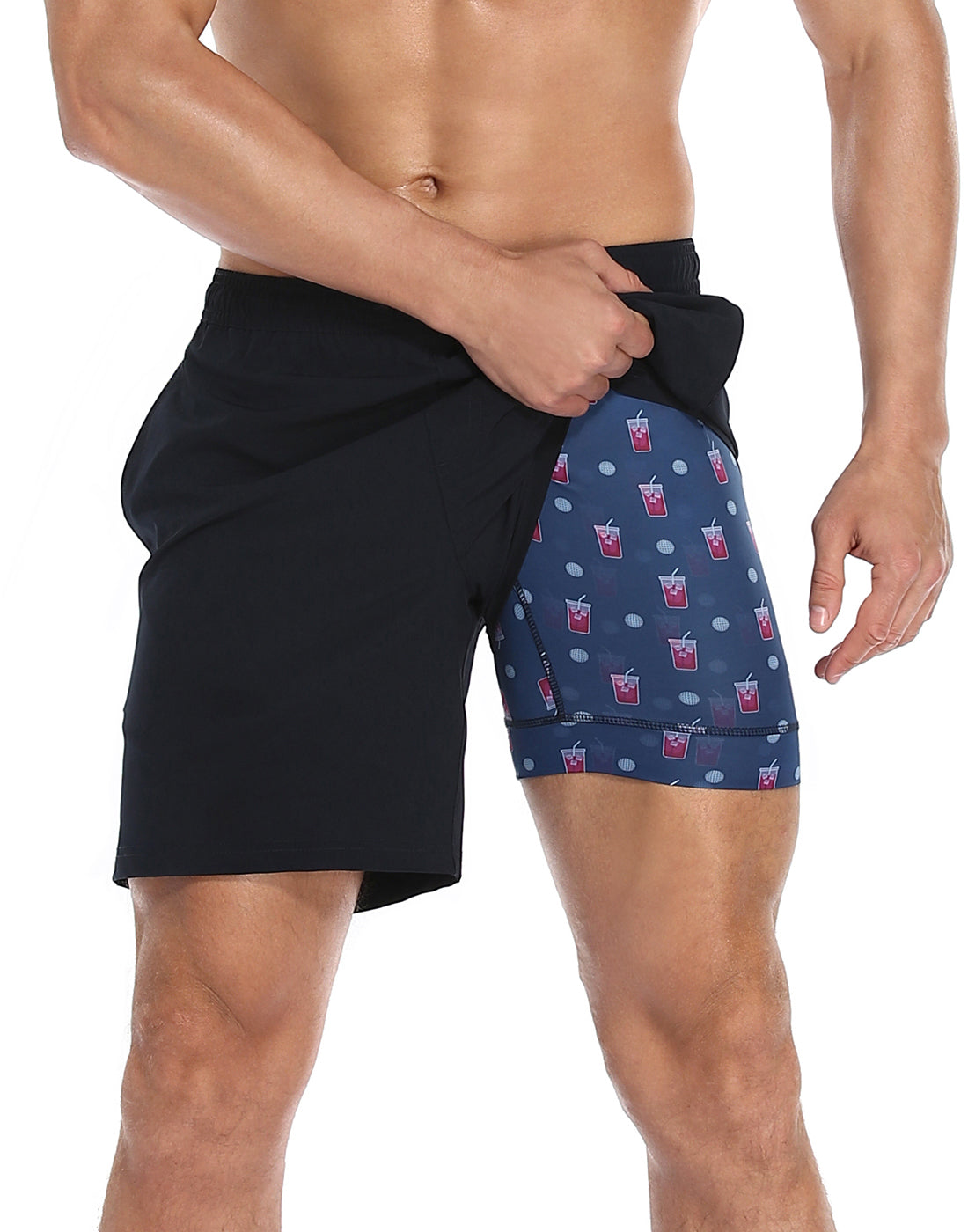 Navy Workout Shorts with 19th Hole Compression Liner 7 inch Inseam