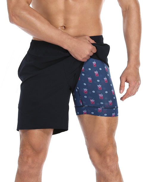 Navy Workout Shorts with 19th Hole Compression Liner 7 inch Inseam