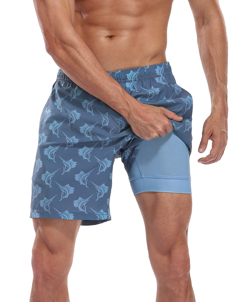 LRD Mens 7" Inseam Swim Trunks with Compression Liner