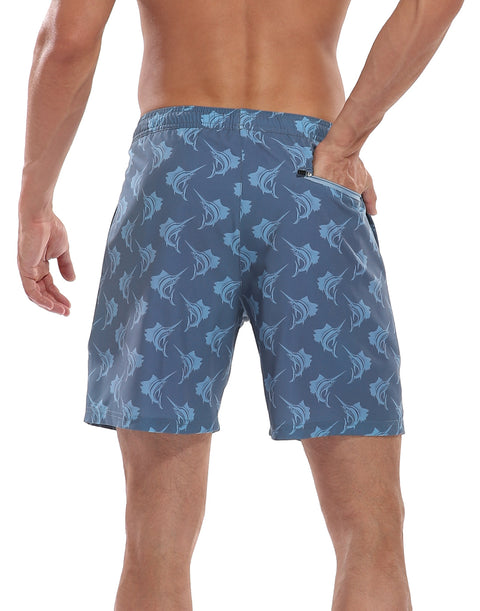 LRD Mens 7" Inseam Swim Trunks with Compression Liner