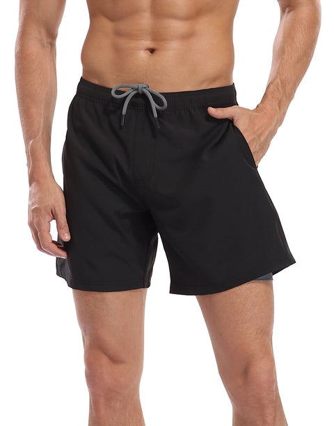 LRD Mens 7" Inseam Swim Trunks with Compression Liner