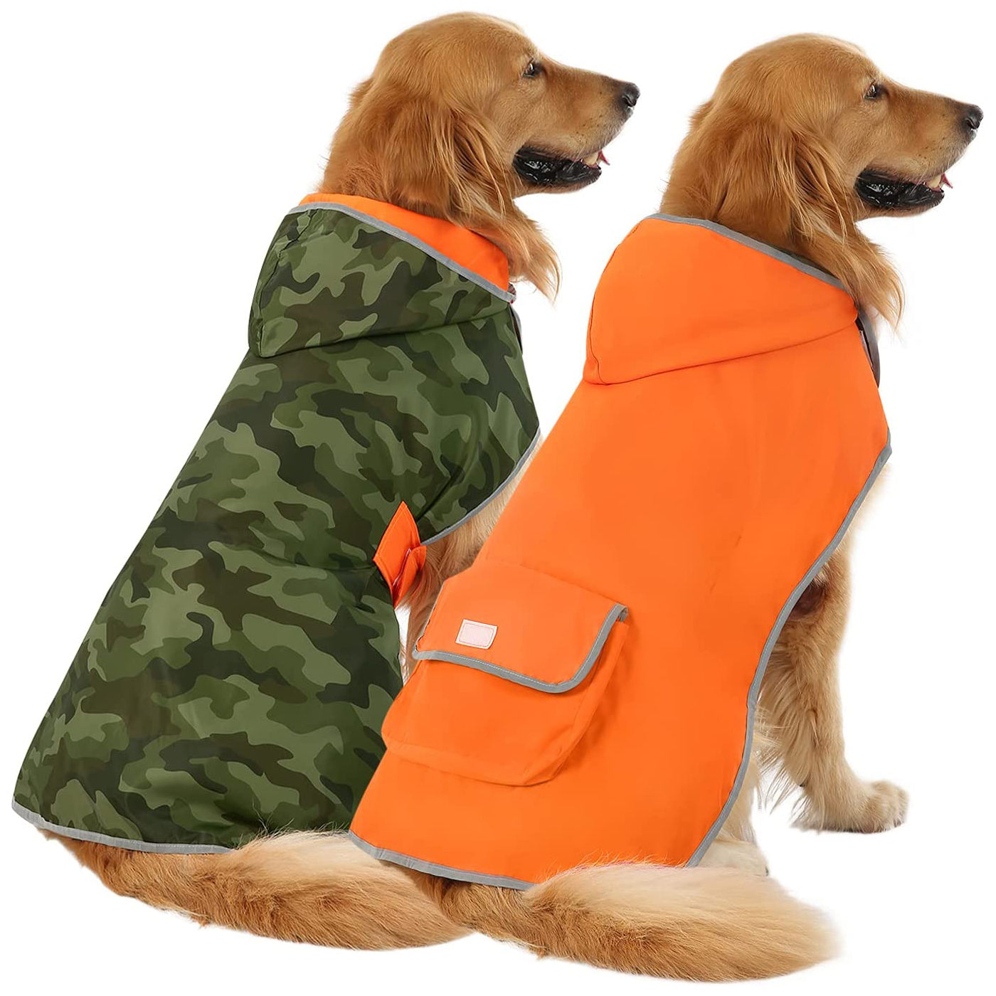 Reversible Orange & Camo Dog Raincoat with Hood Secondary image