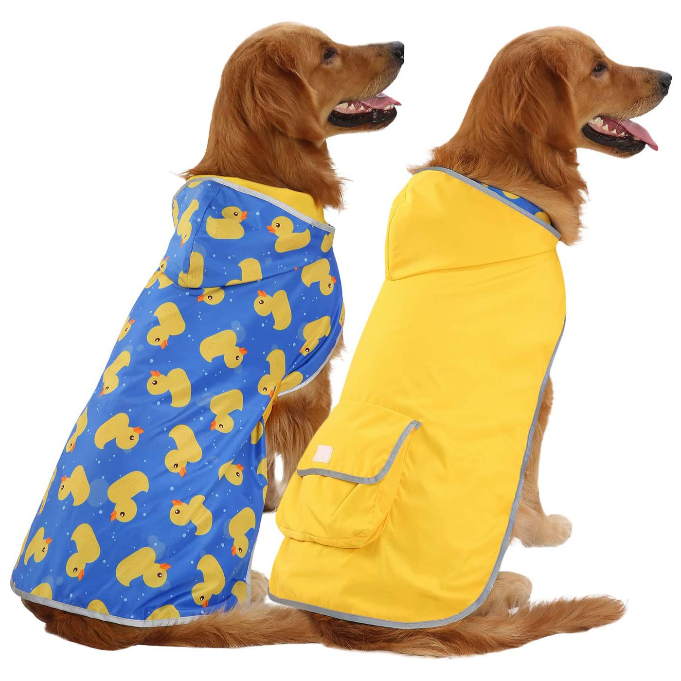 Reversible Yellow & Ducks Dog Raincoat with Hood Secondary image