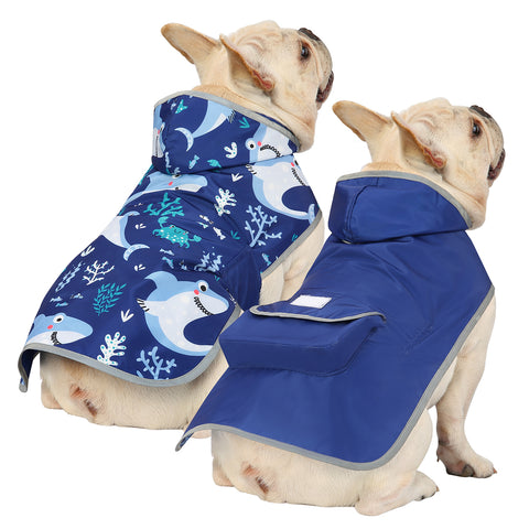Reversible Sharks Dog Raincoat With Hood