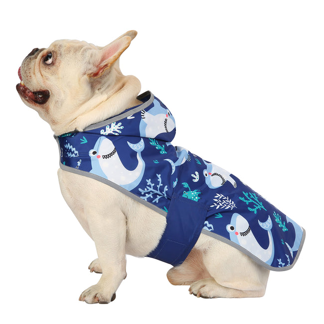Reversible Shark Dog Raincoat Hooded Poncho – close-up detail